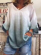 Load image into Gallery viewer, Camiseta feminina de algodão e linho com decote em V