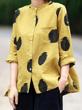 Load image into Gallery viewer, Camisa feminina de algodão e linho com gola alta