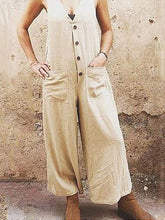 Load image into Gallery viewer, Solid Color Linen and Cotton Pocket Jumpsuit for Women