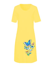 Load image into Gallery viewer, Solid Color Round Neck Butterfly Print Four Color Dress