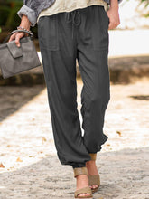 Load image into Gallery viewer, Calça casual de algodão liso e linho com bolso para senhora