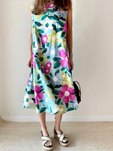 Load image into Gallery viewer, Vestido feminino vintage estampado com decote redondo