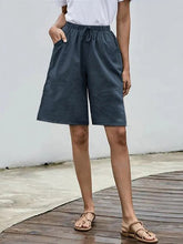 Load image into Gallery viewer, Shorts de lino con bolsillo de talla grande para mujer