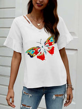 Load image into Gallery viewer, Buttefly Print Ruffle Sleeve Shirt