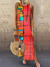 Load image into Gallery viewer, Vestido feminino com estampa geométrica sem mangas dividida