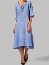 Load image into Gallery viewer, Lace-up midi dress with ruffle sleeves Plain straight dress