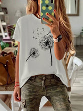 Load image into Gallery viewer, Camiseta de manga corta con cuello redondo y estampado de diente de león para mujer