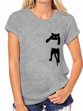 Load image into Gallery viewer, Pocket Cat Print Round Neck Short Sleeve T-Shirt