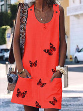 Load image into Gallery viewer, Sleeveless dress with butterfly print for women