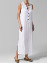 Load image into Gallery viewer, Women's sleeveless V-neck cotton and linen dress