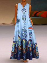 Load image into Gallery viewer, Vestido longo sem mangas com decote em V e estampa estilo retro