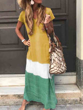 Load image into Gallery viewer, Vestido de algodão e linho estampado com decote em V