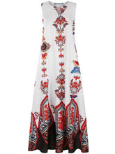 Load image into Gallery viewer, Vestido longo sem mangas com decote em V e estampa estilo retro