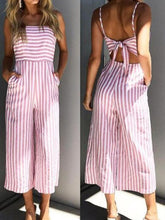 Load image into Gallery viewer, Long striped cotton and linen jumpsuit