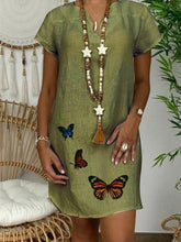 Load image into Gallery viewer, Vestido de algodón con cuello de pico y estampado de mariposas