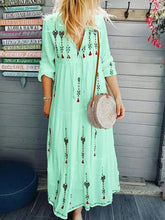 Load image into Gallery viewer, Vestido de manga larga de algodón y lino con cordón para mujer