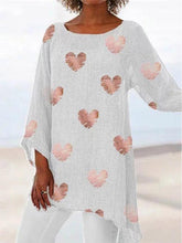 Load image into Gallery viewer, Camiseta de mujer con cuello redondo y estampado de lino y algodón