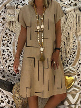 Load image into Gallery viewer, Vestido folgado com decote em V em algodão estampado e linho