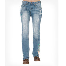 Load image into Gallery viewer, Washed bootcut jeans with Feather & Dreamcatcher embroidery