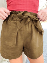 Load image into Gallery viewer, Women's lace-up cotton and linen shorts