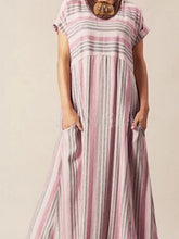 Load image into Gallery viewer, Women's Short Sleeve Striped Linen Loose Comfortable Dress