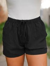 Load image into Gallery viewer, High-waisted lace-up cotton and linen shorts for women
