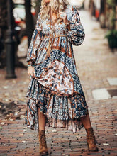 Load image into Gallery viewer, Vestido largo bohemio con botones retro Vestido con dobladillo con volantes