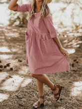 Load image into Gallery viewer, Wide striped dress with round neck pocket for women