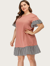 Load image into Gallery viewer, Crew Neck Short skirt Dress Plus Size Conventional cropping Striped conventional conventional Splice Non-stretchy Daily Holiday Going Out Workwear Cotton-Blend Spring Summer Autumn Casual Cute Retro Elegant