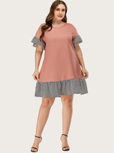 Load image into Gallery viewer, Crew Neck Short skirt Dress Plus Size Conventional cropping Striped conventional conventional Splice Non-stretchy Daily Holiday Going Out Workwear Cotton-Blend Spring Summer Autumn Casual Cute Retro Elegant