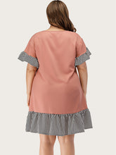 Load image into Gallery viewer, Crew Neck Short skirt Dress Plus Size Conventional cropping Striped conventional conventional Splice Non-stretchy Daily Holiday Going Out Workwear Cotton-Blend Spring Summer Autumn Casual Cute Retro Elegant