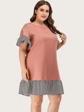 Load image into Gallery viewer, Crew Neck Short skirt Dress Plus Size Conventional cropping Striped conventional conventional Splice Non-stretchy Daily Holiday Going Out Workwear Cotton-Blend Spring Summer Autumn Casual Cute Retro Elegant