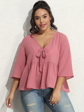 Load image into Gallery viewer, 3/4 Sleeve V Neck Shirt Plus Size Conventional cropping no conventional conventional Non-stretchy Daily Holiday Workwear Going Out Cotton-Blend Spring Summer Autumn Casual Cute Retro Elegant