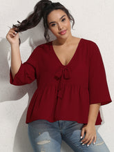 Load image into Gallery viewer, 3/4 Sleeve V Neck Shirt Plus Size Conventional cropping no conventional conventional Non-stretchy Daily Holiday Workwear Going Out Cotton-Blend Spring Summer Autumn Casual Cute Retro Elegant