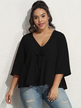 Load image into Gallery viewer, 3/4 Sleeve V Neck Shirt Plus Size Conventional cropping no conventional conventional Non-stretchy Daily Holiday Workwear Going Out Cotton-Blend Spring Summer Autumn Casual Cute Retro Elegant