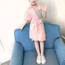 Load image into Gallery viewer, Teen Girls 4-10 Years Old Personality Color Block Stitching Striped Dress