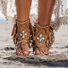 Load image into Gallery viewer, Sandalias planas de punta con flecos bohemios para mujer