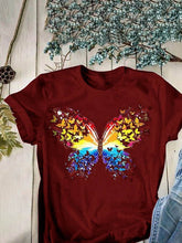 Load image into Gallery viewer, Camiseta feminina de manga curta com estampa borboleta