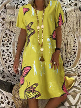 Load image into Gallery viewer, Vestido de mujer de algodón y lino con estampado de mariposas