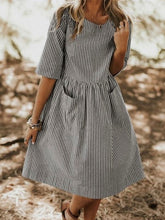Load image into Gallery viewer, Wide striped dress with round neck pocket for women