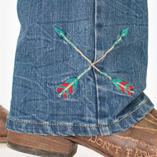 Load image into Gallery viewer, Washed bootcut jeans with Feather & Dreamcatcher embroidery