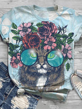 Load image into Gallery viewer, Camiseta de algodão vintage com estampa de gato em volta