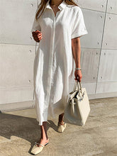 Load image into Gallery viewer, Vestido comprido abotoado com gola de lapela