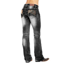 Load image into Gallery viewer, Calças de ganga lavadas bordadas com bandeira americana feminina