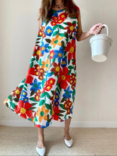 Load image into Gallery viewer, Vestido feminino vintage estampado com decote redondo