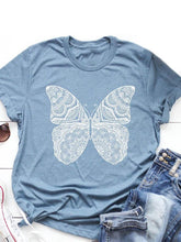 Load image into Gallery viewer, Camiseta feminina de manga curta em volta do pescoço com estampa borboleta