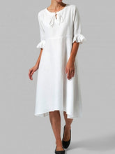 Load image into Gallery viewer, Lace-up midi dress with ruffle sleeves Plain straight dress