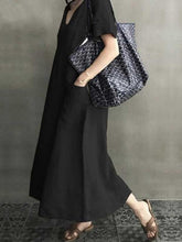 Load image into Gallery viewer, Plain cotton and linen dress with V-neck