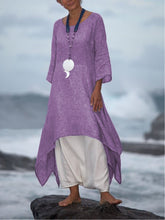 Load image into Gallery viewer, Asymmetric vintage linen dress with 3/4 sleeves and round neck