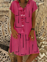 Load image into Gallery viewer, Vestido folgado com decote em V em algodão estampado e linho